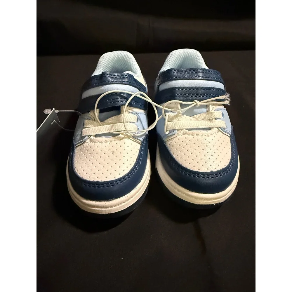 Cat & Jack Toddler Boys Blue Cream Low Top Sneakers Hook Loop Strap Size 5 NIB
